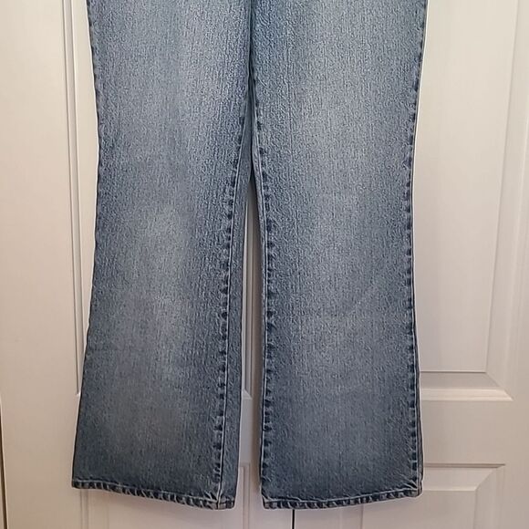 90s Express Bleus High Rise Medium wash Blue Flare Wide Leg Jeans Size 11/12 - Picture 3 of 14